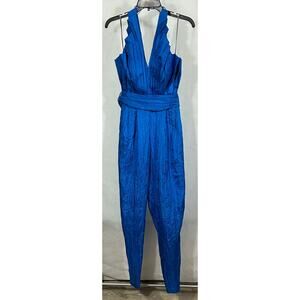 Vintage Norman’s Atlanta Blue Crinkle Halter Jumpsuit with Belt - Size XS/S
